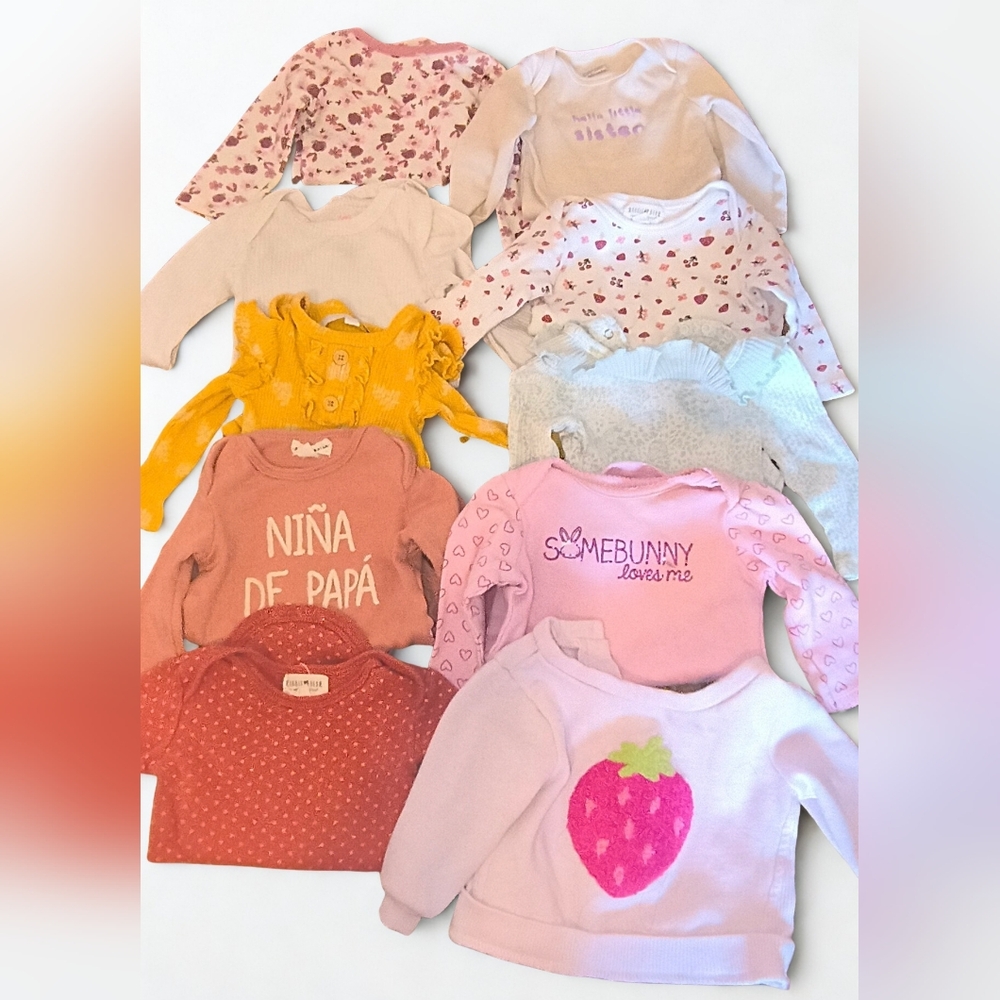 24 Pieces Mixed Baby Girl Long-Sleeve Bundle - Pink, Peach, Yellow, White